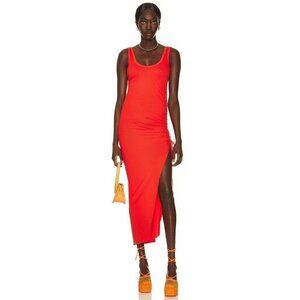 The Range Alloy Rib Cinched Bodycon Midi Dress Fuego Red Orange Womens Medium